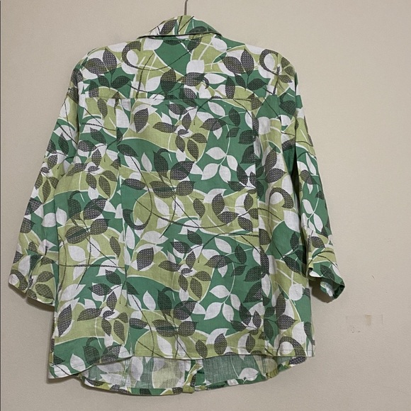 Coldwater Creek shirt blouse women 16 Green Leaf striped linen bundle of 2 fall - Picture 14 of 14
